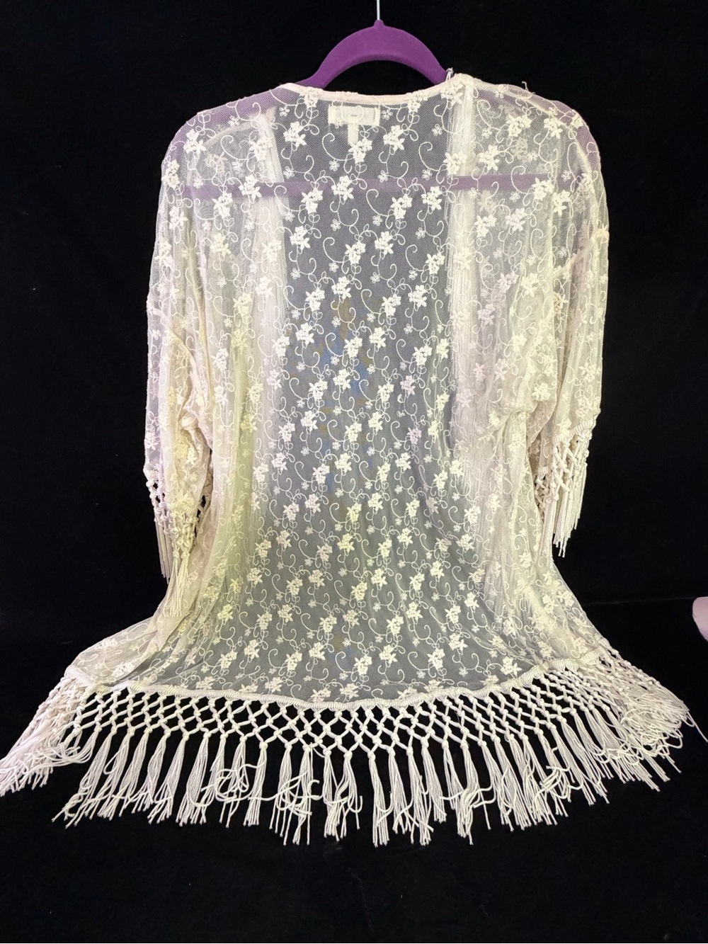 Ivory Lace Fringe Kimono Robe - Picture 3 of 3